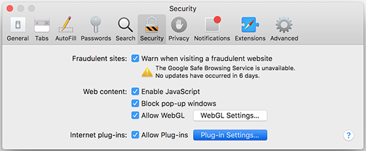 Safari 10.0 Security settings